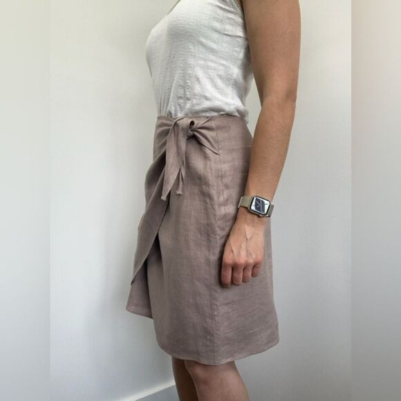Vintage 90's Mauve 100% Linen Wrap Skirt Short Size S - Picture 3 of 10